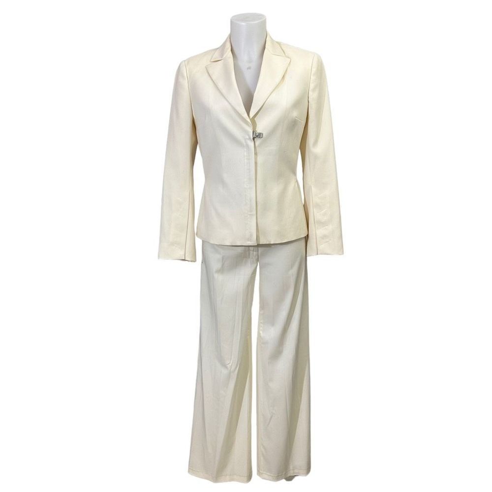 VERSACE Jeans Couture Cream 2-Piece Blazer & Wide Leg Pants Wool sz IT 40/ US 4